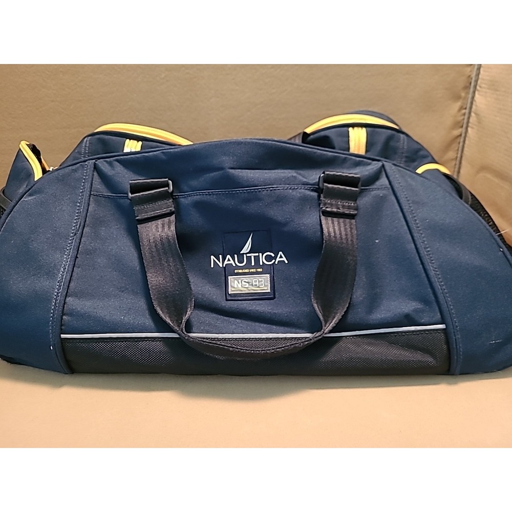 Nautica 22" Large Navy Yellow‎ Travel  Duffle Bag Crossbody Strap Logo Carry On